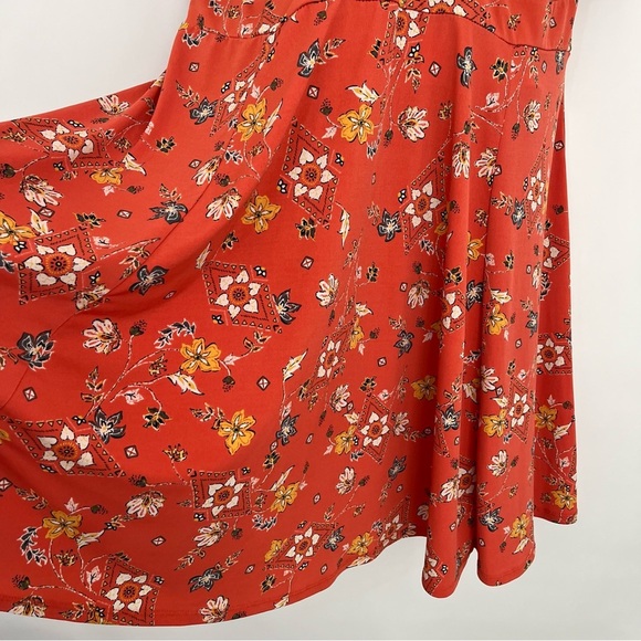 Torrid Orange Floral V Neck Flutter Sleeve Fit & Flare Dress - Picture 6 of 14